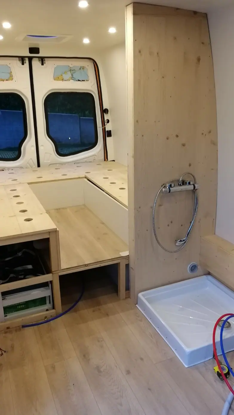 shower installed the tap - camper shower how to make it yourself
