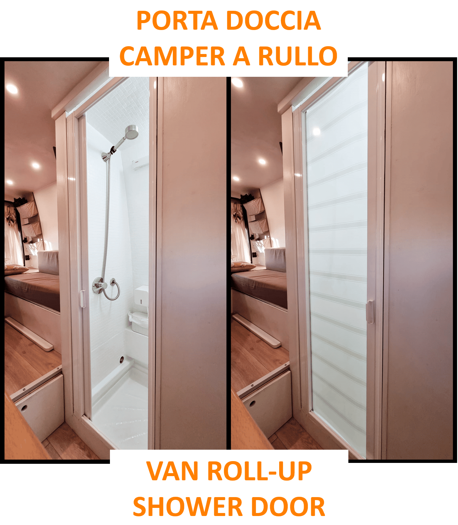 space-saving retractable roll-in camper shower door