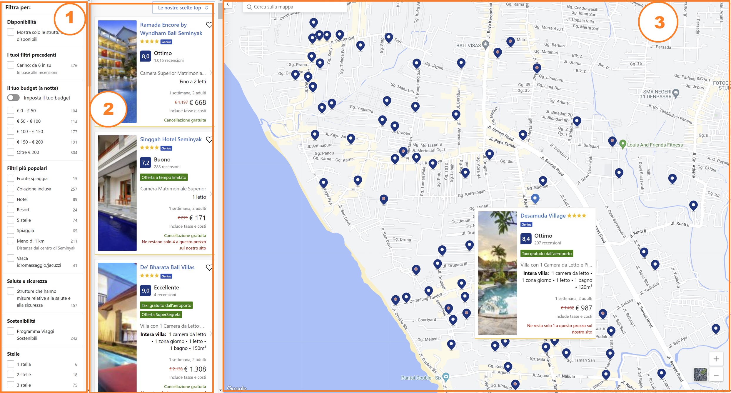 prenotare usando la funzione mappa su booking - come fare istruzioni gruida